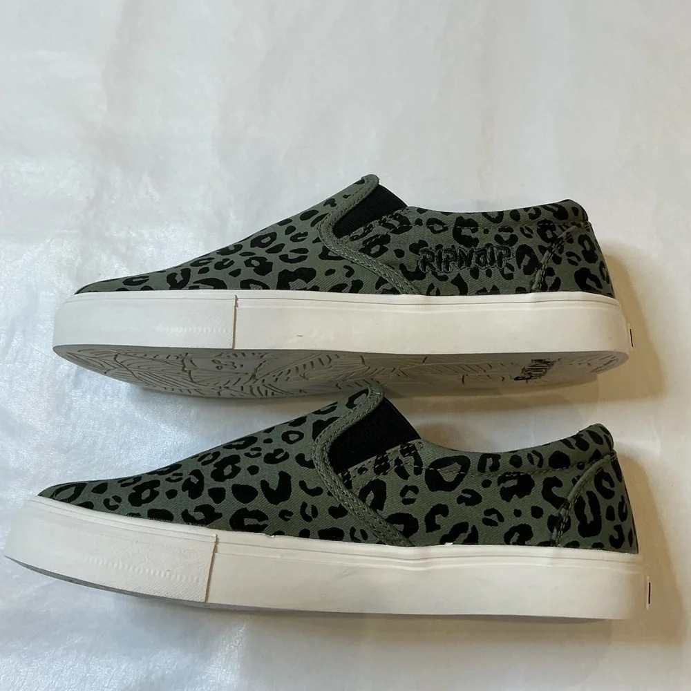 RipNDip Leopard Print Slip-On Sneakers Black and Green Size 8